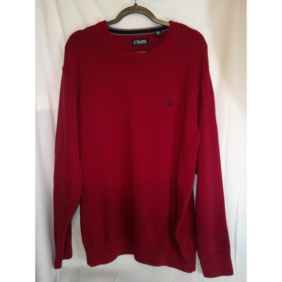 Chaps Mens Sweater XXL 2XL Red Cotton Crew Neck Long Sleeve Casual - Picture 1 of 4